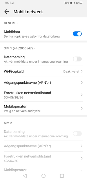 Scroll til SIM 1 eller SIM 2 og vælg Foretrukken netværkstilstand