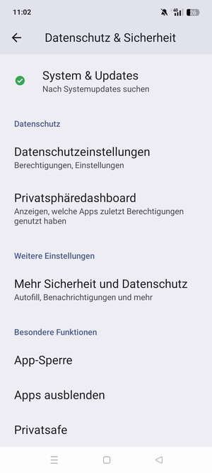 Scrollen Sie und wählen Sie Mehr Sicherheit und Datenshutz