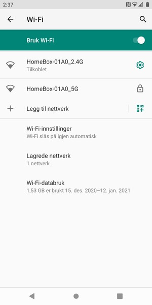 Du er nå koblet til Wi-Fi-nettverket
