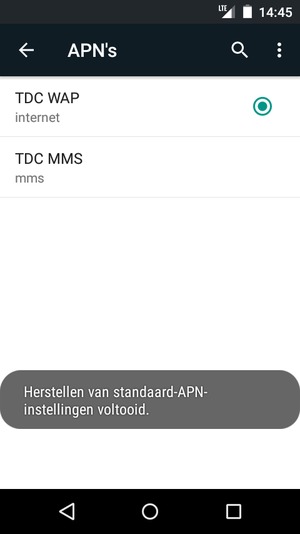 Uw telefoon wordt teruggezet naar standaard internet- en mms-instellingen