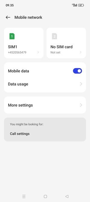 Select SIM1 or SIM2