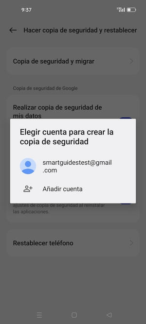 Seleccione su cuenta de copia de seguridad