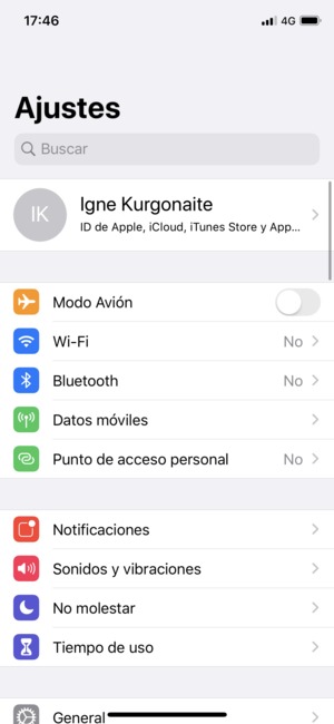 Seleccione ID de Apple, iCloud, iTunes  Store y App...