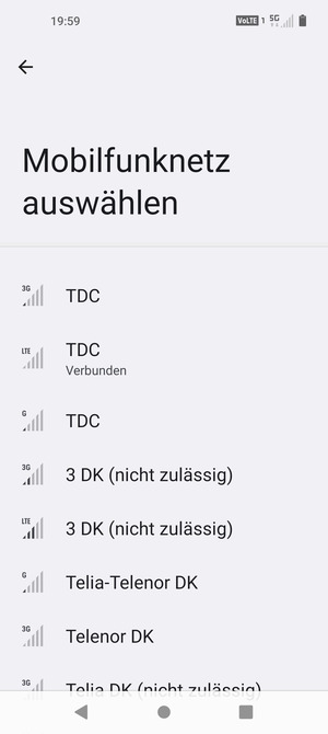 Wählen Sie einen Netzbetreiber von der Liste