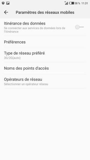Sélectionnez Opérateurs de réseau