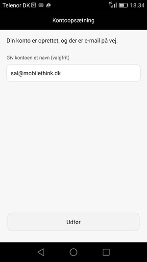Giv din konto et navn og vælg Udfør