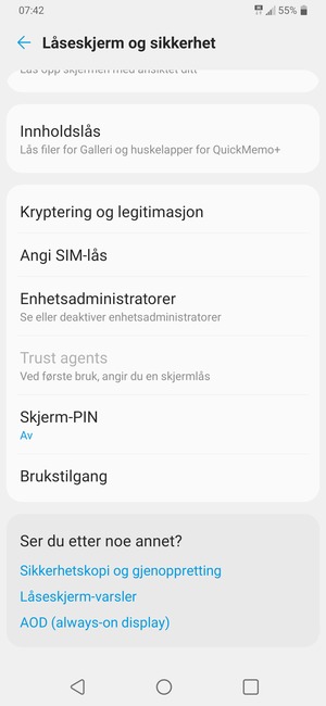 For å bytte PIN-koden til SIM-kortet, bla til og velg Angi SIM-lås