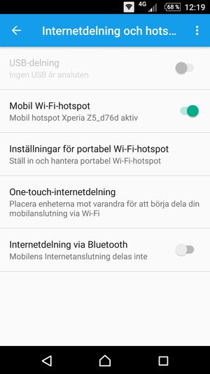 Din telefon har nu ställts in för att kunna användas som ett modem