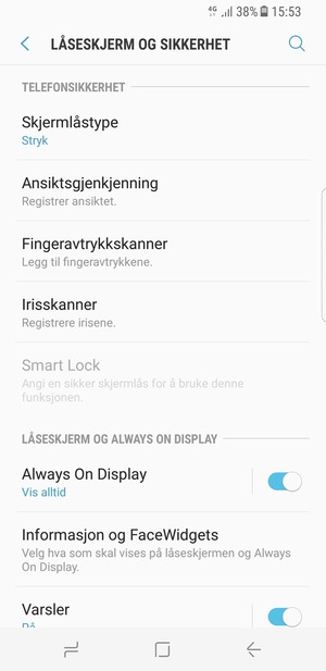 For å aktivere skjermlåsen, gå til Låseskjerm og sikkerhet-menyen og velg Skjermlåstype