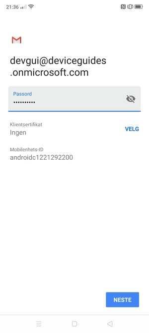 Skriv inn passord og velg NESTE