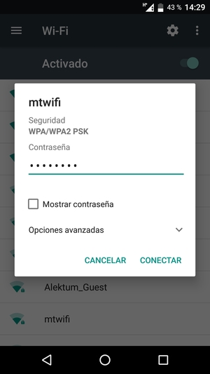 Introduzca la Contraseña de Wi-Fi y seleccione CONECTAR