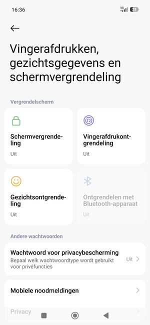 Om uw schermvergrendeling te activeren, keer terug naar het Vingerafdrukken, gezichtsgegevens en schermvergrendeling-menu en selecteer Schermvergrendeling