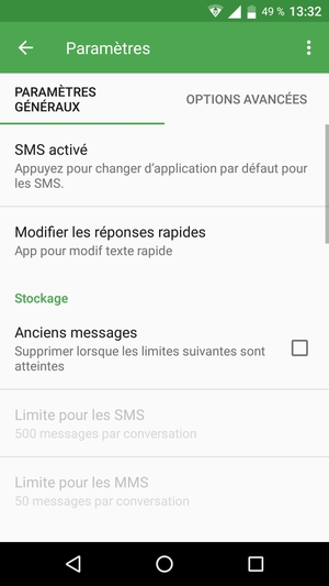 Sélectionnez OPTIONS AVANCÉES