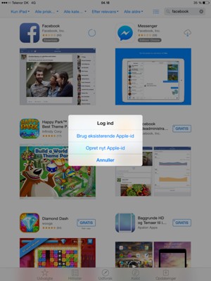 Vælg Brug eksisterende Apple-id