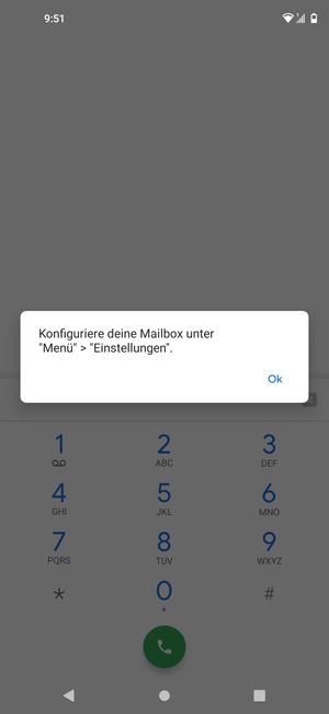 Falls Ihre Voicemail nicht eingerichtet ist, wählen Sie OK