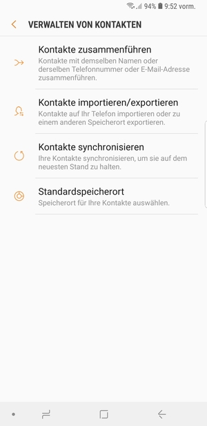 Wählen Sie Kontakte importieren/exportieren 