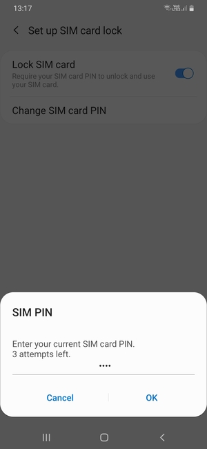 Enter your Current SIM card PIN and select OK