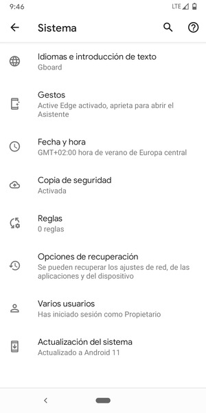 Seleccione Actualización del sistema