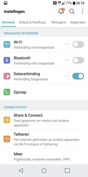 Selecteer Netwerk en Tetheren