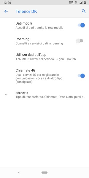 Per modificare la rete, in presenza di problemi, seleziona Avanzate