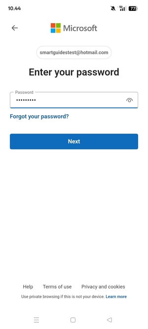 Enter your password and select Next