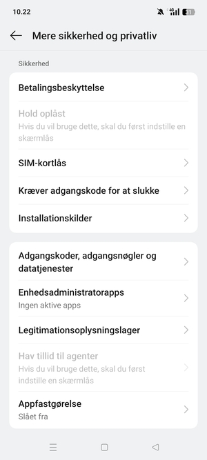 Scroll til og vælg SIM-kortlås