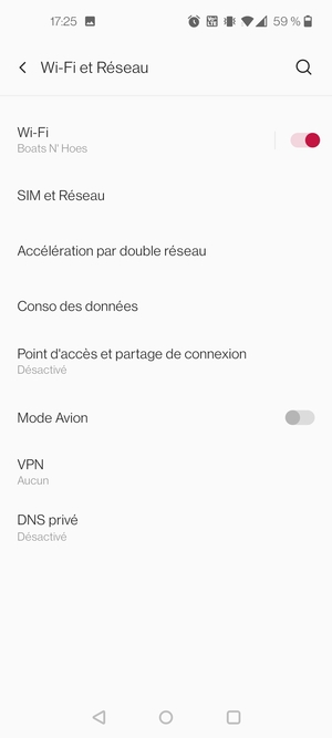 Sélectionnez SIM et Réseau