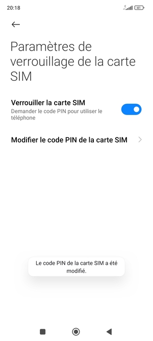 Votre code PIN de la carte SIM a été modifié
