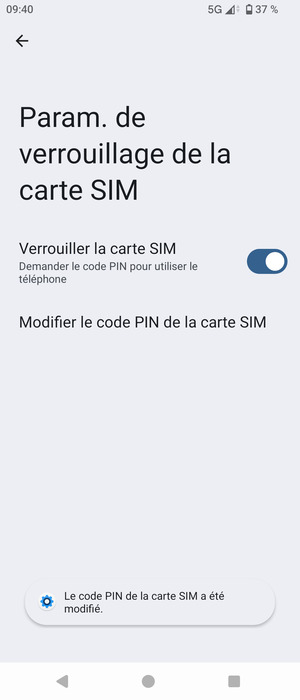 Votre Code PIN de la carte SIM a été modifié