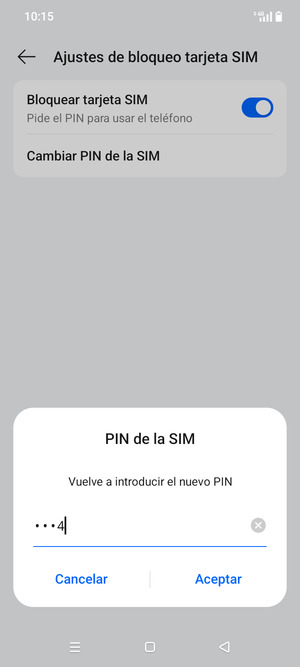 Confirme su nuevo PIN de la tarjeta SIM y seleccione Aceptar