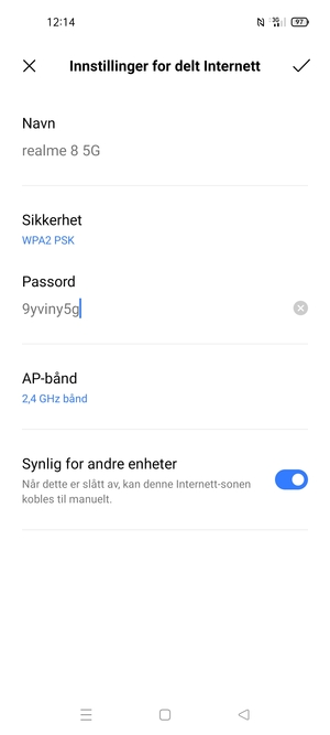 Skriv inn et Wi-Fi hotspot-passord på minst 8 tegn og velg OK