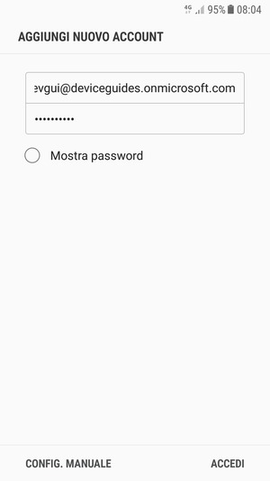 Inserisci il tuo indirizzo email e password. Seleziona CONFIG. MANUALE