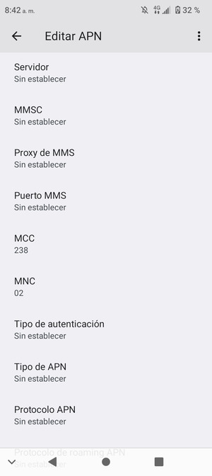 Desplácese hacia abajo e introduzca la información de Internet