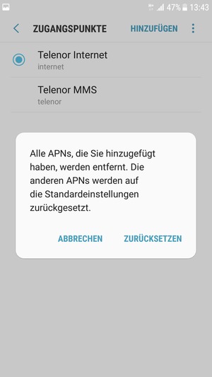 Wählen Sie ZURÜCKSETZEN
