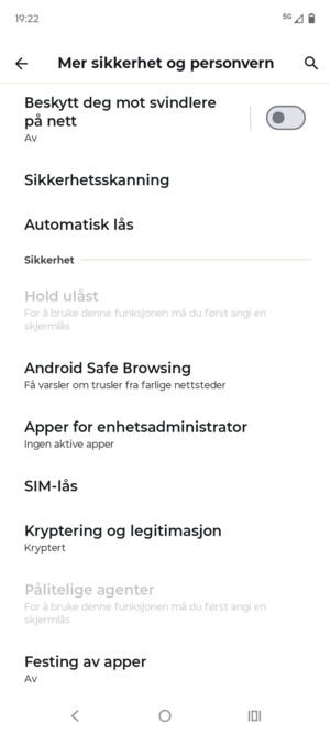 Bla til og velg SIM-lås