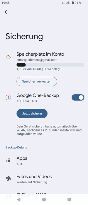 Wählen Sie Speicherplatz im Konto
