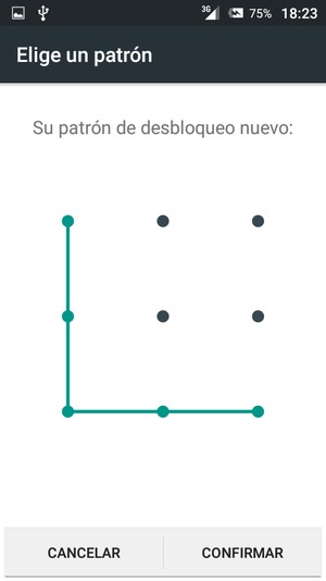 Dibuje de nuevo el patrón de desbloqueo y seleccione CONFIRMAR