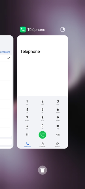 Sélectionnez l'icône Supprimer pour fermer toutes les applis en cours d'exécution