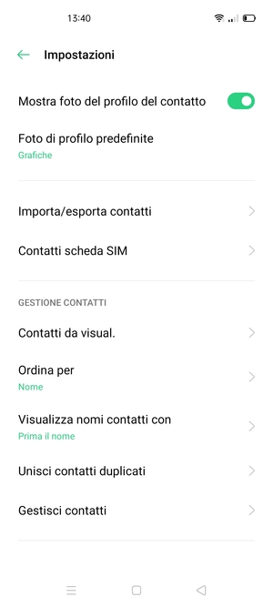 Seleziona Contatti scheda SIM