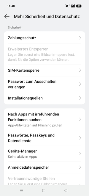 Scrollen Sie und wählen Sie  SIM-Kartensperre