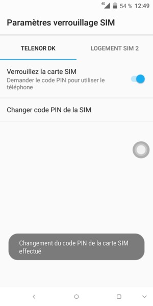 Votre PIN de la carte SIM a été modifié