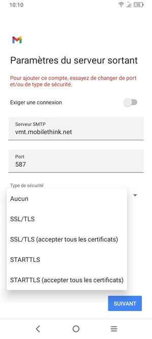Sélectionnez Aucun puis SUIVANT