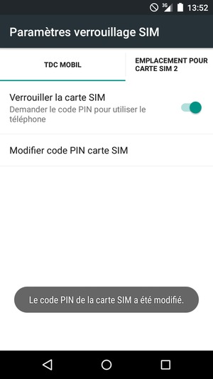 Votre code PIN de la carte SIM a été modifié