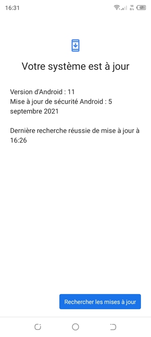 Si votre téléphone est à jour, vous verrez l'écran suivant
