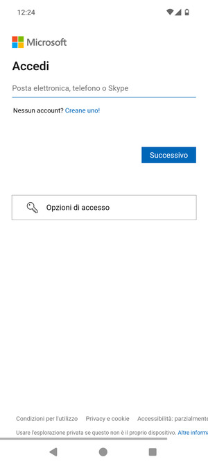 Inserisci il tuo indirizzo email e seleziona Successivo