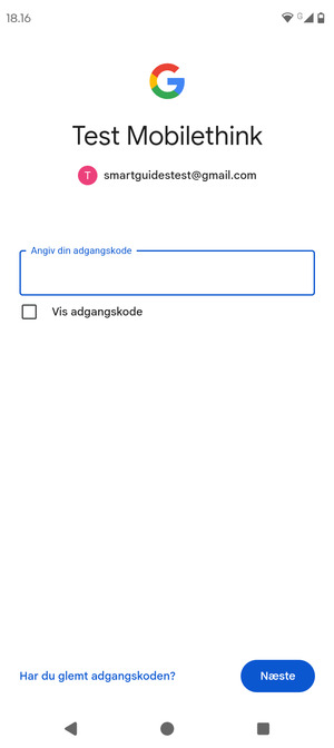 Indtast din adgangskode og vælg Næste