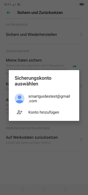 Wählen Sie Ihr Konto für Backup