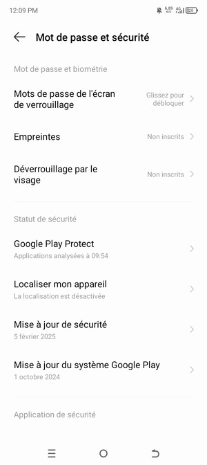 Sélectionnez Mots de passe de l'écran verrouillage 
