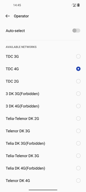 Select a network operator from the list