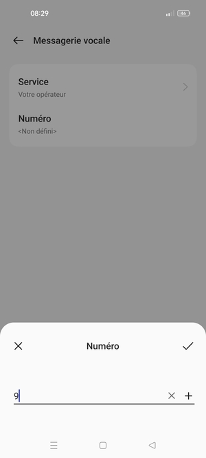 Saisissez le Número messagerie vocale et sélectionnez OK